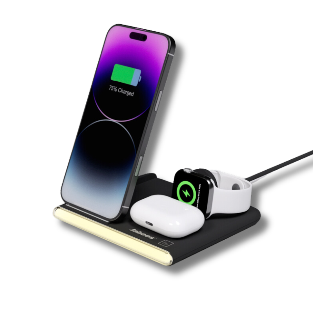 PowerGlow - Jabees PowerGlow 4-In-1 Foldable Wireless Charging Station with LED Night Light