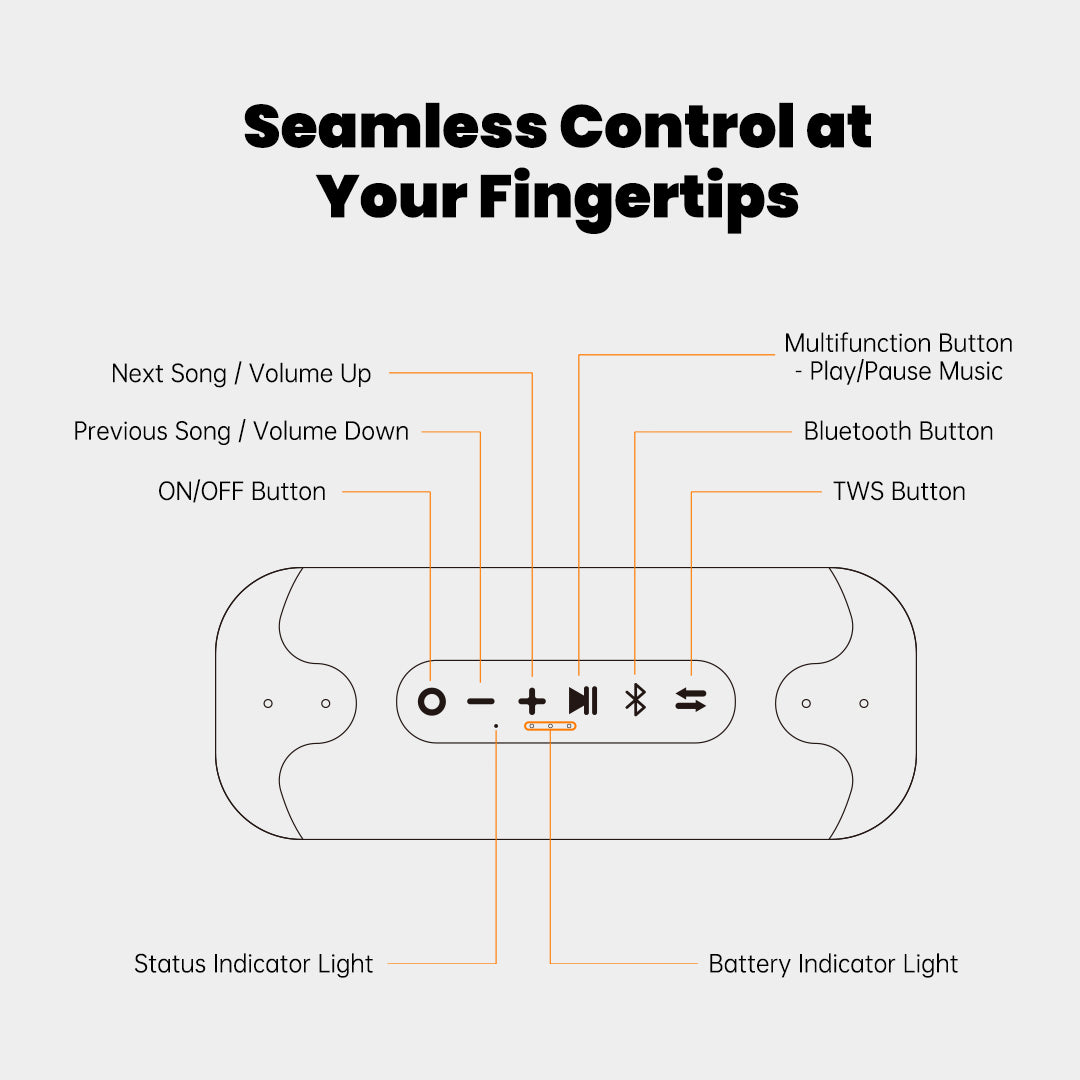 WHALE with Nylon Strap – Bluetooth IPX7 Waterproof Portable Outdoor Speaker with 30W Stereo Sound and USB Charge Out