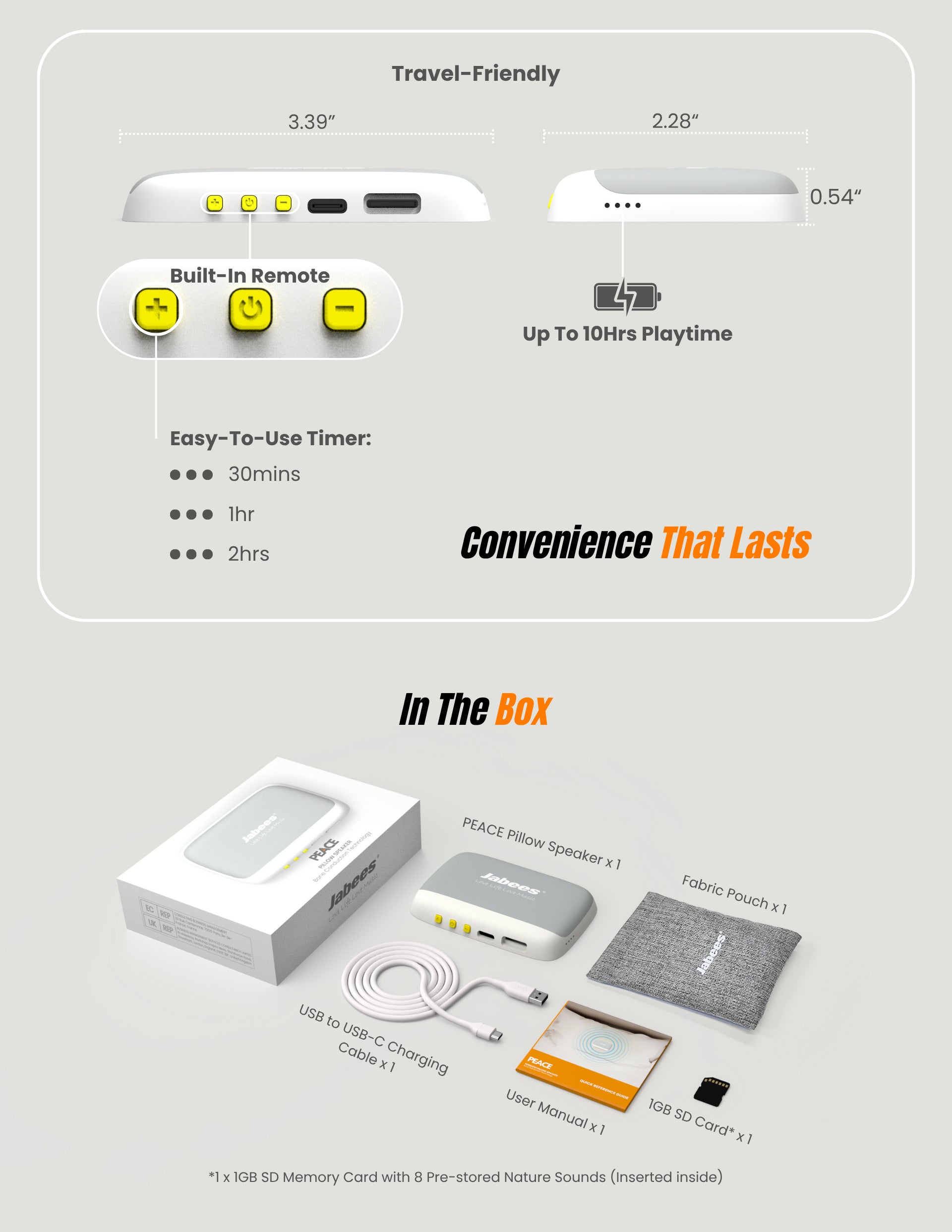 PEACE bluetooth wireless pillow speaker featuring bone conduction technology to stream nature sounds audio book sleep music to help you fall asleep quicker.