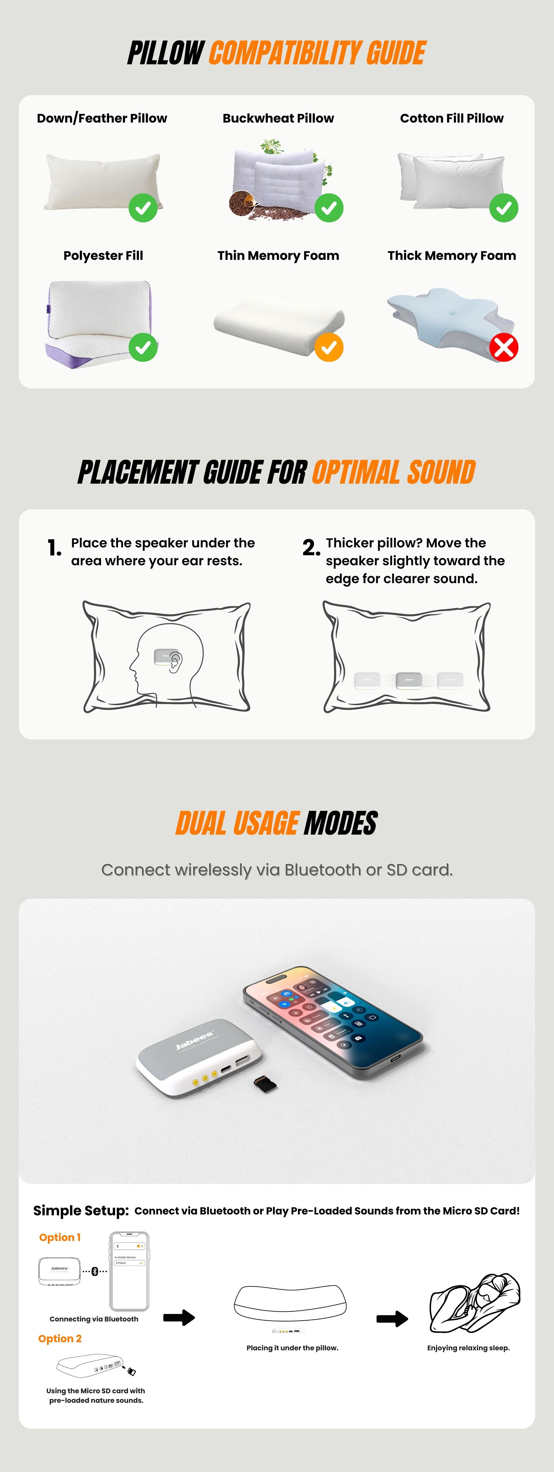 PEACE bluetooth wireless pillow speaker featuring bone conduction technology to stream nature sounds audio book sleep music to help you fall asleep quicker.