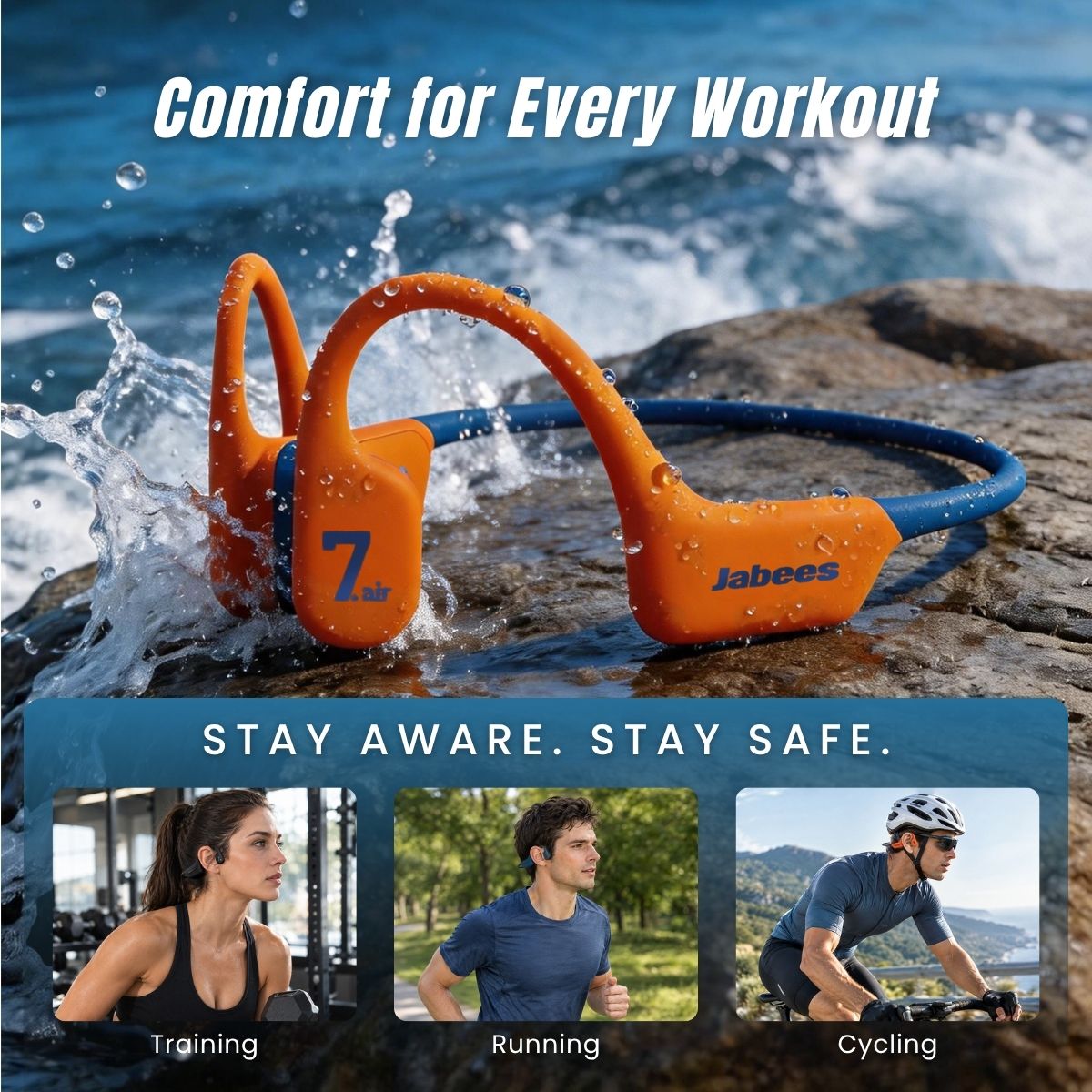 Jabees 7Seven Air Cushioned Bone Conduction Swimming Headphones-Comfort for Every Workout