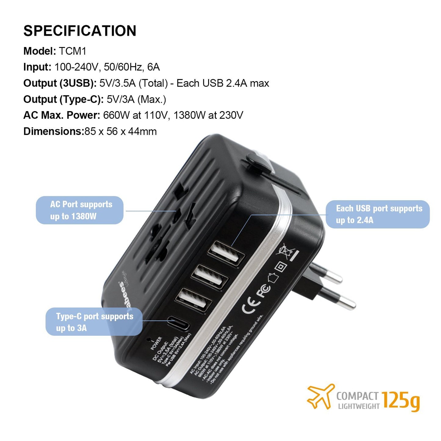 TCM1 Universal Travel Adapter - Power - Jabees Store - jabeesstore